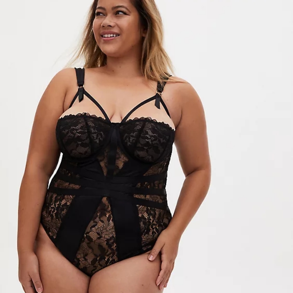 Torrid Sexy Black Lace and Satin Bodysuit Teddy NWT